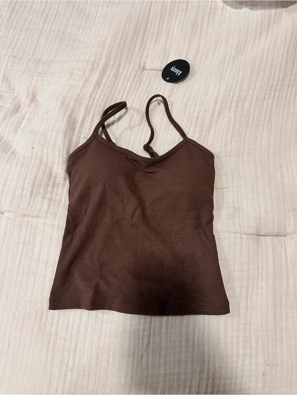 Klassy Network Brown Ribbed Spaghetti Strap Tank
